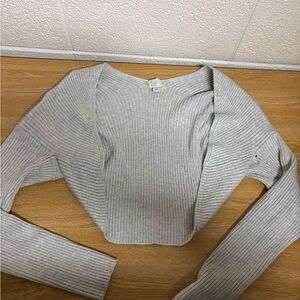 a new day Light Gray Ribbed Cropped Sweater